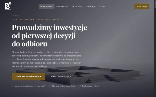 B2 Inwestycje - nowoczesna witryna generalnego wykonawcy budowlanego - zrzut ekranu realizacji