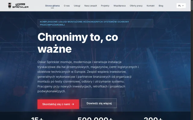 Oskar Sprinkler - przemysłowe instalacje tryskaczowe i ppoż. - zrzut ekranu realizacji