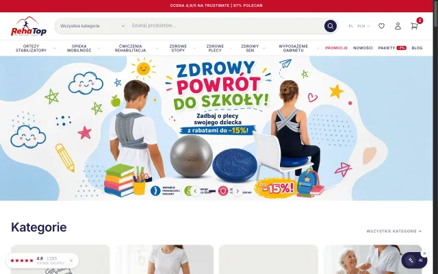 RehaTop - dedykowany e-commerce sprzętu medycznego i rehabilitacji - zrzut ekranu realizacji