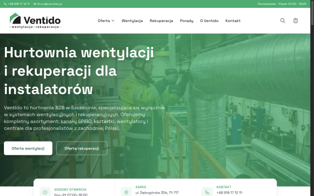 Ventido.pl - bezgłowy serwis techniki wentylacyjnej i rekuperacji - zrzut ekranu realizacji