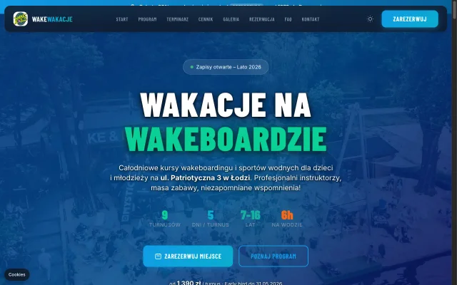 Wake Wakacje - obozy sportowe i rezerwacje wyjazdów na wakeboard - zrzut ekranu realizacji