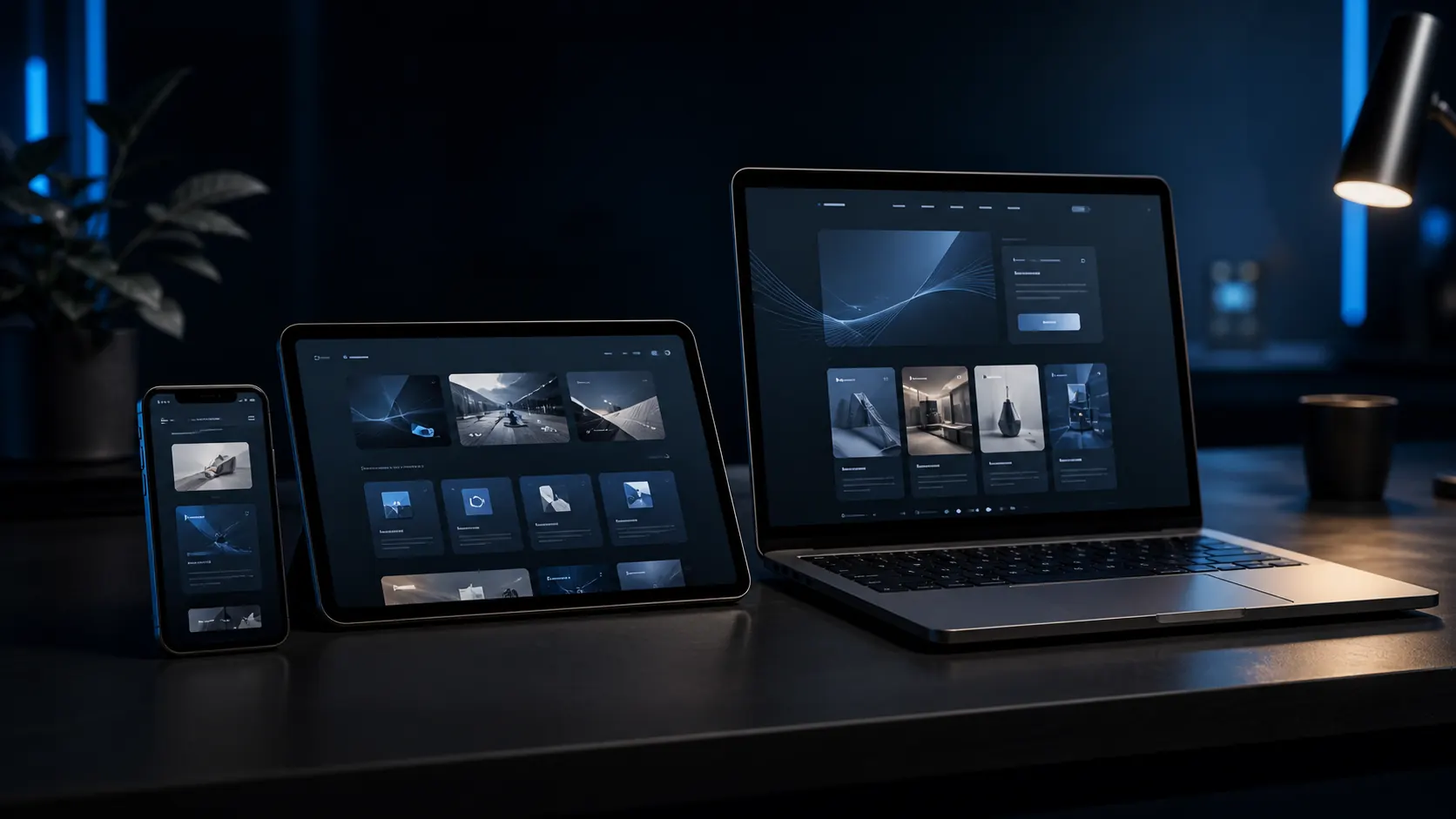 Responsive website displayed on laptop, tablet and phone